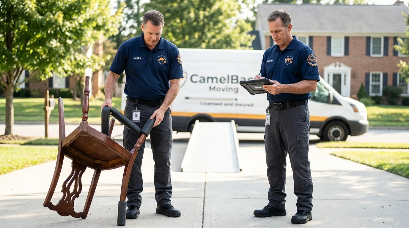Movers inspecting furniture for damage prevention before loading in Greenville, MS