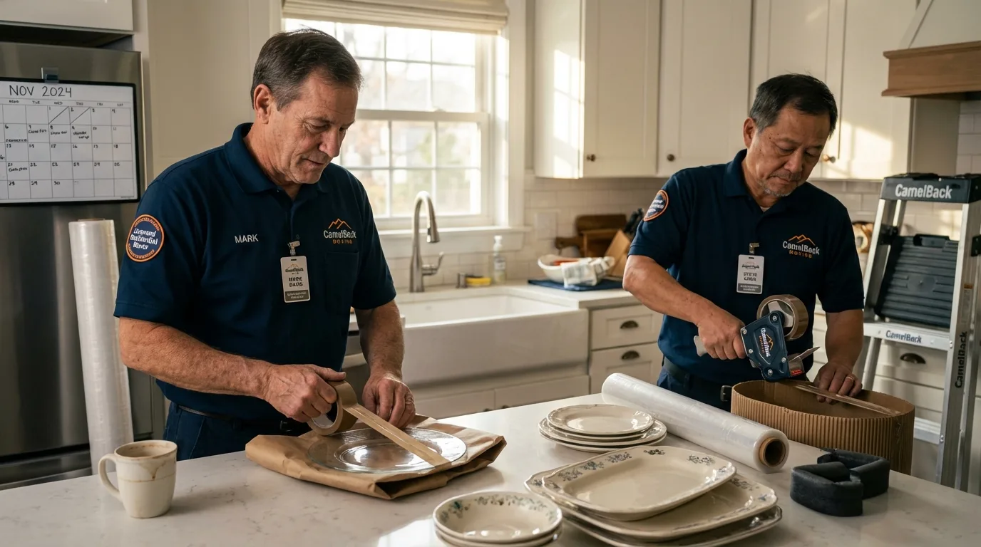 Professional crew packing kitchen dishware in Greenville, MS